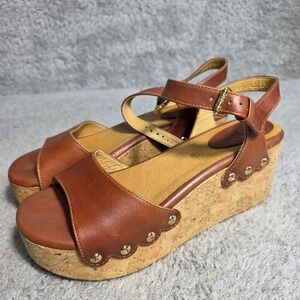 Bussola Marcia Leather Cork Wedge Sandals Studded Platform Women's EU 39 US 8